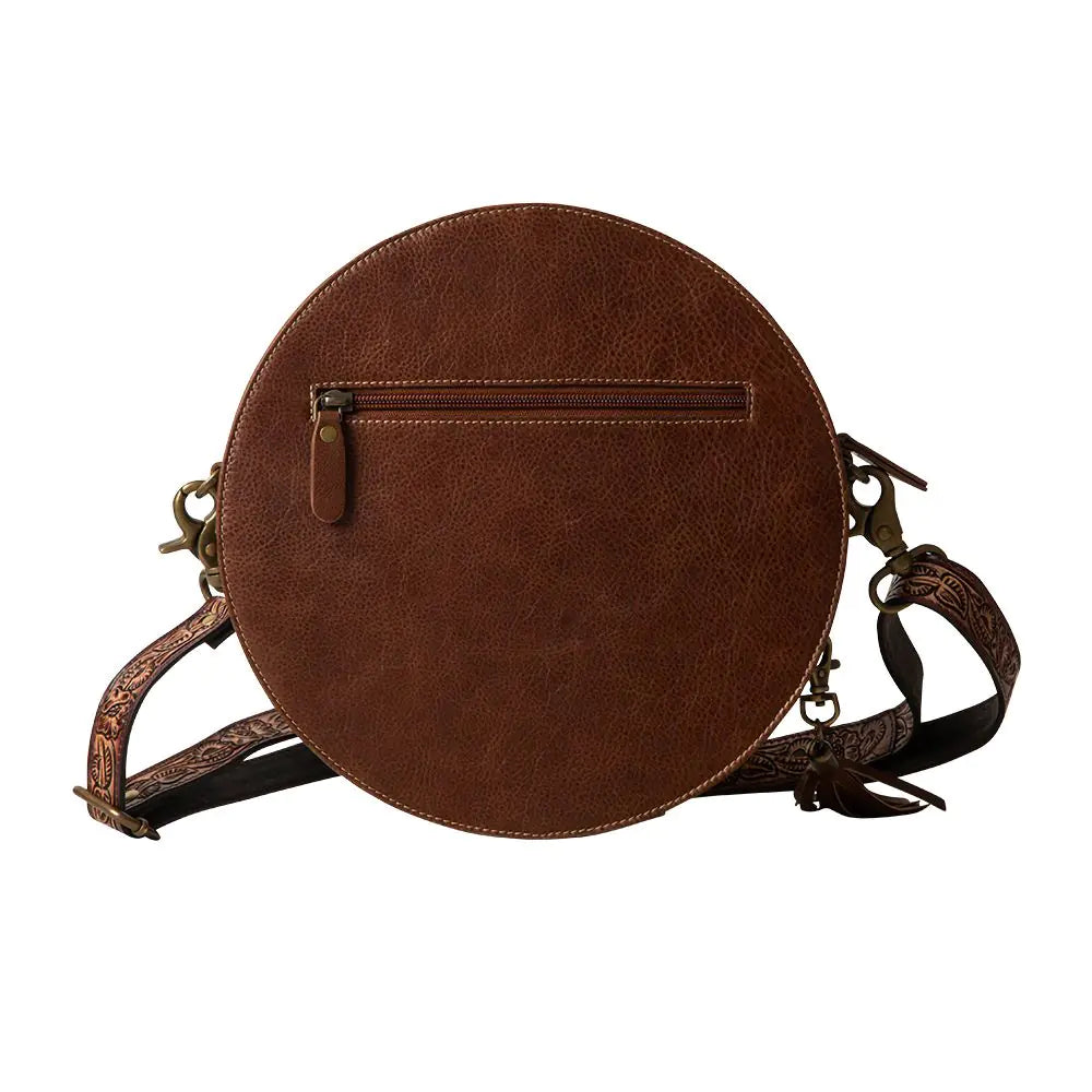 CC Round Tooled Leather and Cowhide Bag